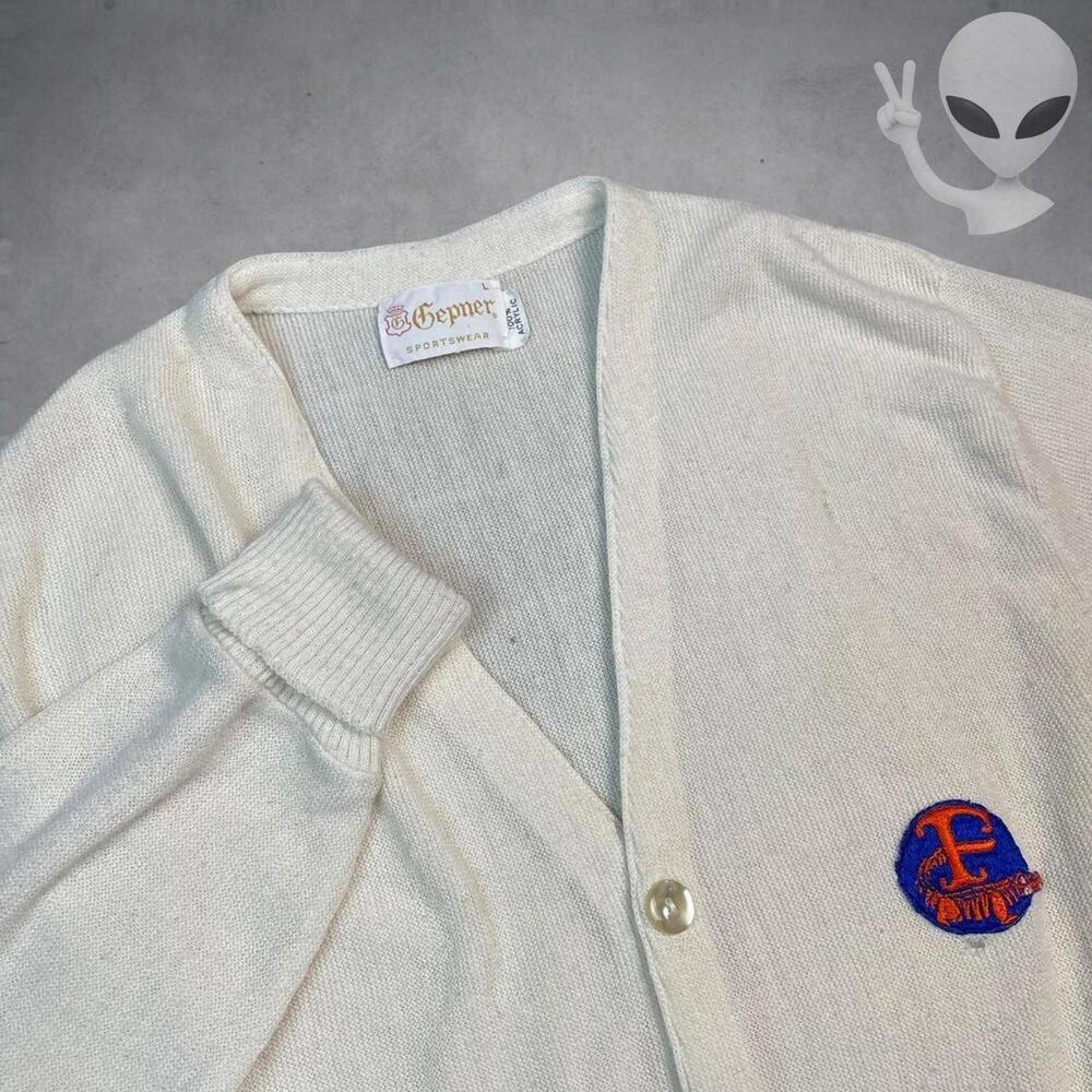 UF Florida Gators Knit Acrylic Cardigan Large Cream Vintage 70s USA - Picture 2 of 8